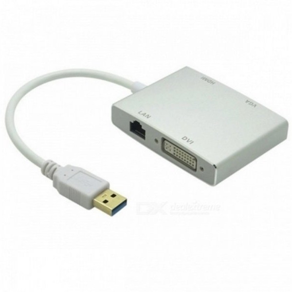 FAST ASIA Adapter-konvertor USB 3.0 na HDMI + VGA+DVI + RJ45