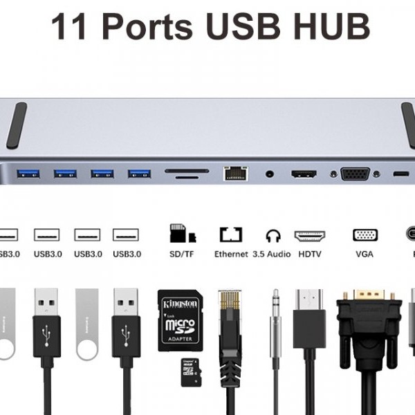 FAST ASIA Adapter TIP-C HUB na 4xUSB +SD/micro+RJ45+HDMI+ VGA+ PD+ Audio
