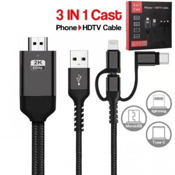 FAST ASIA Kabl HDMI 2K na (Micro+Tip C+Iphone) povezuje TV+mob 2m