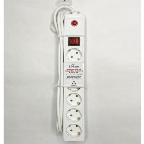 FAST ASIA Produžni kabl 6r/3m sa prekidacem i zaštitom 3x1,5mm (Linkom) - beli