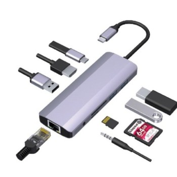GEMBIRD A-CM-COMBO9-06 ** USB-C 9-in-1 multi-port RJ45+USB3.0+SD+USB-C+HDMI+USB2.0+3,5mm (1359)