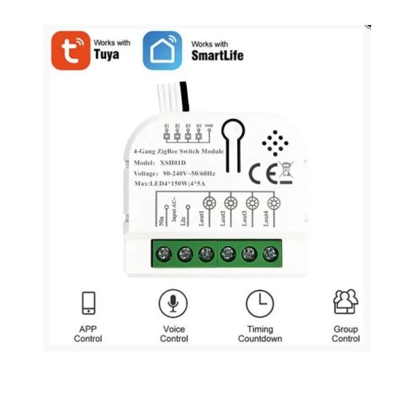 GEMBIRD GEMBIRD SMART-4GANG Tuya Wifi DIY Self-locking daljinski upravljac Smart Switch relejni modul DC 5V/7-32V AC