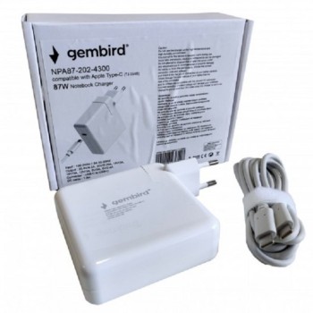 GEMBIRD NPA87-202-4300 (TJ-354B Apple Type-C/USB-C) punjač za MacBook 87W-20,2V-4.3A, USB Type-C 40090