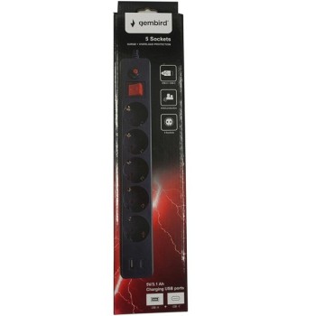 GEMBIRD SPG5-B-10(3G1.5)**produzni kabl sa zastitom i 5 uticnica, 5V/3.1A USB-A+C 16A/3500W 3m (765)
