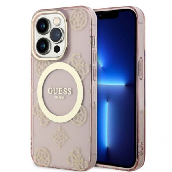Guess Futrola za iPhone 14 pro iml glitter peony gold pink