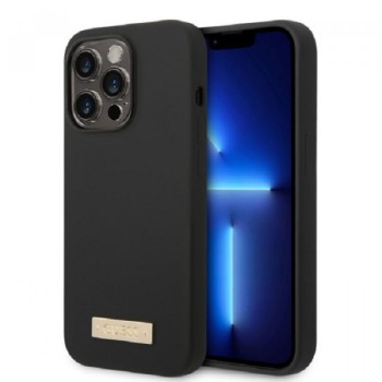 Guess Futrola za iPhone 14 Pro Max LIQ. SILICONE LOGO PLATE BLACK MagSafe