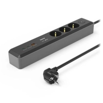 HAMA Distributer 3 uticnice, 2xUSB-C/1xUSB-A 100W, PD prekidac, 1.4m, crn