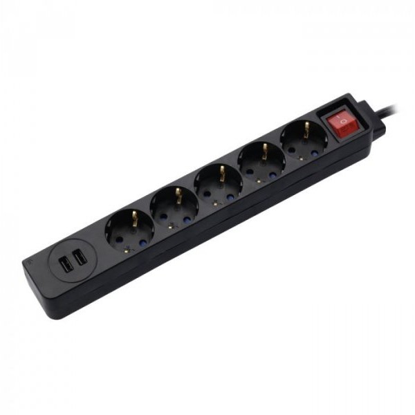 HAMA Distributer Sa 5 Uticnica I 2 USB Porta, Crni