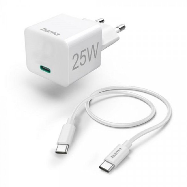 HAMA Mini Brzi Punjac Sa USB-C Kablom, PD, 25W, 1.5m Beli