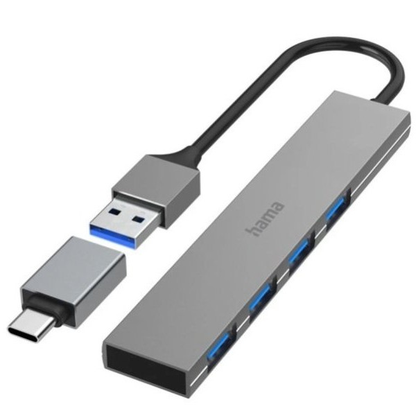 HAMA USB Hub 4 porta, USB 3.2, 5 Gbit/s+ USB-C adapter ultra tanak 200141