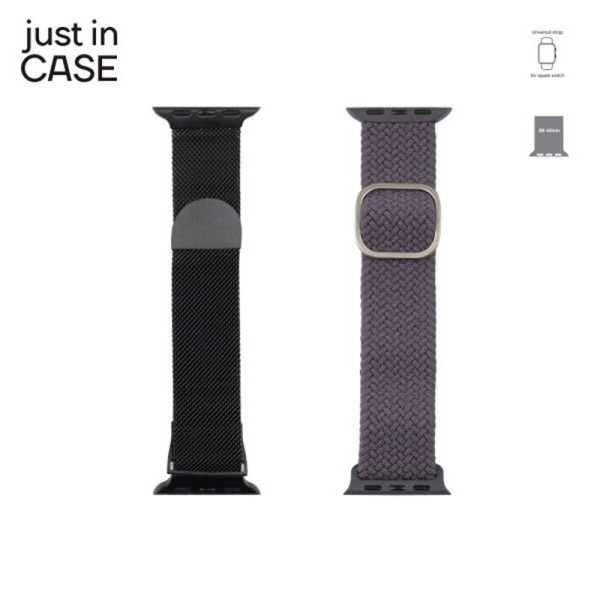 JUST IN CASE 2u1 Narukvica za pametni sat 38-41mm crna MILANESE + siva TEKSTIL