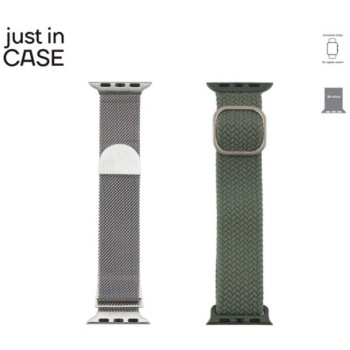 JUST IN CASE 2u1 Narukvica za pametni sat 38-41mm srebrna MILANESE + zelena TEKSTIL