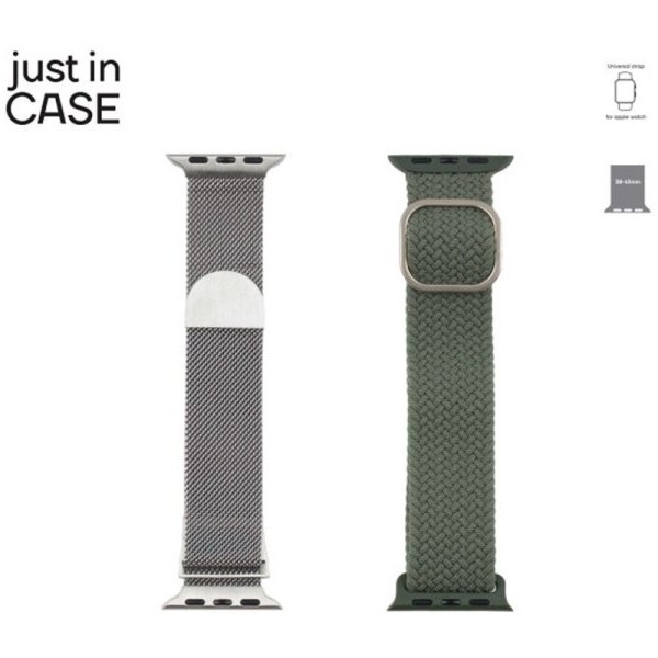 JUST IN CASE 2u1 Narukvica za pametni sat 38-41mm srebrna MILANESE + zelena TEKSTIL