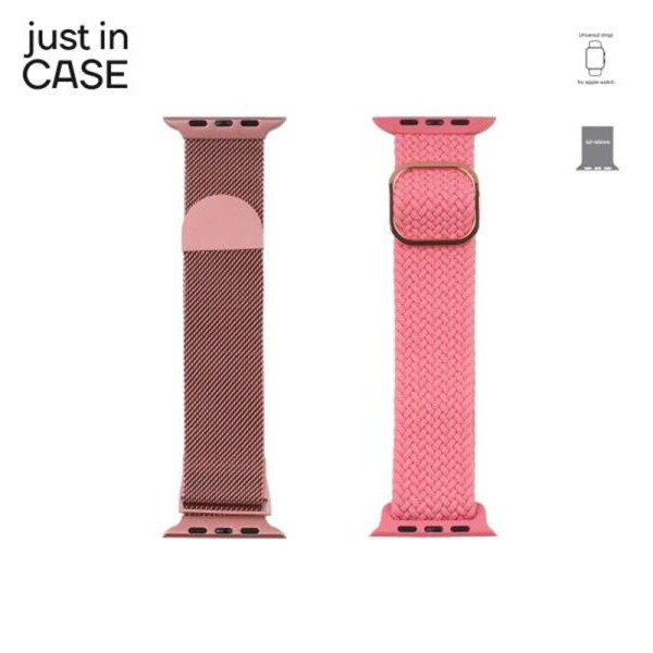 JUST IN CASE 2u1 Narukvica za pametni sat 42-45mm pink MILANESE + pink TEKSTIL