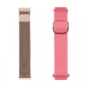 JUST IN CASE NARUKVICA 2in1 tekstil/metal 20mm ROZE