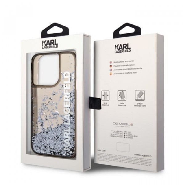 KARL LAGERFELD Maska za iPhone 14 Pro Max LIQ. GLITTER ELONG Black (KLHCP14XLCKVK)