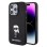 KARL LAGERFELD Maska za iPhone 15 Pro IKONIK FIXED GLITTER IKONIK LOGO METAL PIN BLACK
