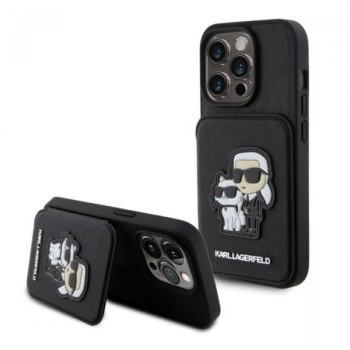 KARL LAGERFELD Maska za iPhone 15 Pro SAFFIANO CARDSLOTS AND STAND K&C PATCH BLACK