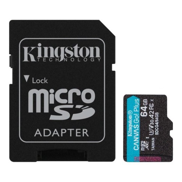 KINGSTON Memorijska kartica U3 V30 microSDXC 64GB Canvas Go Plus 200MB/s A2 + adapter SDCG4/64GB