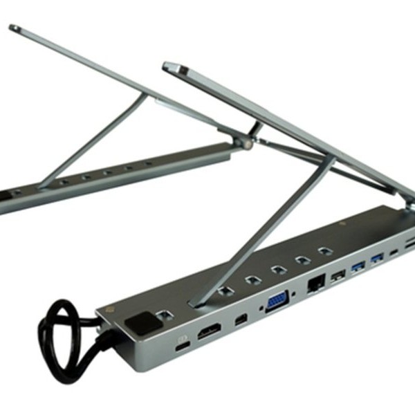 LC POWER USB LC-HUB-C-MULTI-STAND Notebook Holder with USB-C muli Hub, HDMI, mini-DP,VGA,LAN,3xUSB3.0,2xUSB-C carde reader,audio