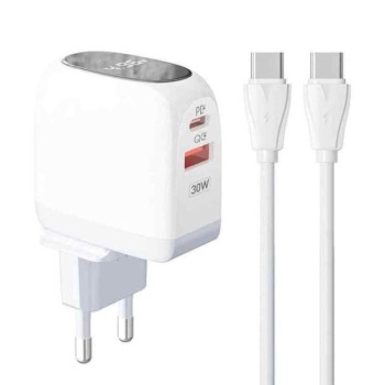 LDNIO A2522C 30W Kućni punjač sa LED ekranom i USB-C na USB-C kablom