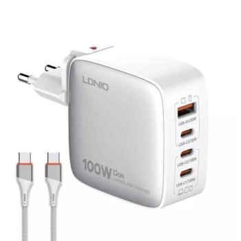 LDNIO Q408 GaN 100W 4x USB Kućni punjač sa USB C kablom beli