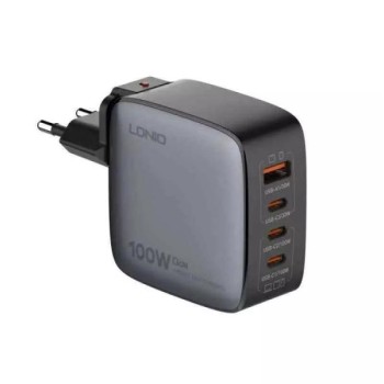 LDNIO Q408 GaN 100W 4x USB Kućni punjač sa USB C kablom crni
