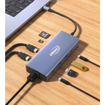 LINKOM Adapter TIP-C na 2xHDMI+2xUSB+2xTIP C+SD/TF+RJ45