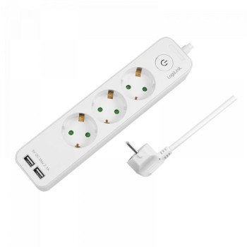 LOGILINK Produžni kabl 3 mesta, 2 USB, prekidač, 1.5m, beli (4782)