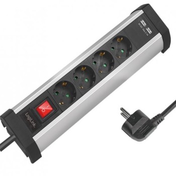 LOGILINK Produžni kabl 4 mesta, 2 USB, prekidač, stalak, 1.5m, aluminium (4798)