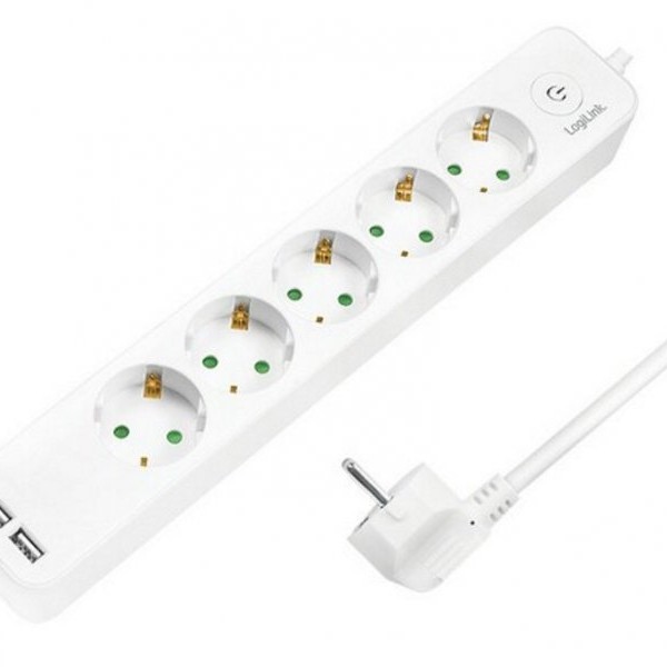 LOGILINK Produžni kabl 5 mesta, 2 USB, prekidač 1,5m, beli (4783)