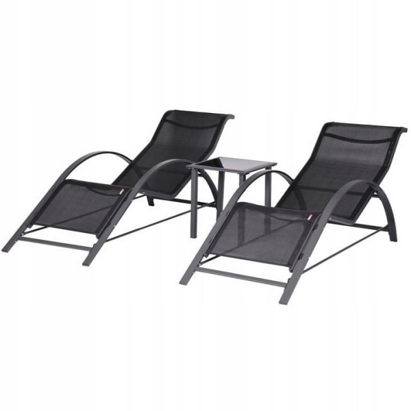 ModernHome Set od 2 ležaljke za baštu sa stolom Black