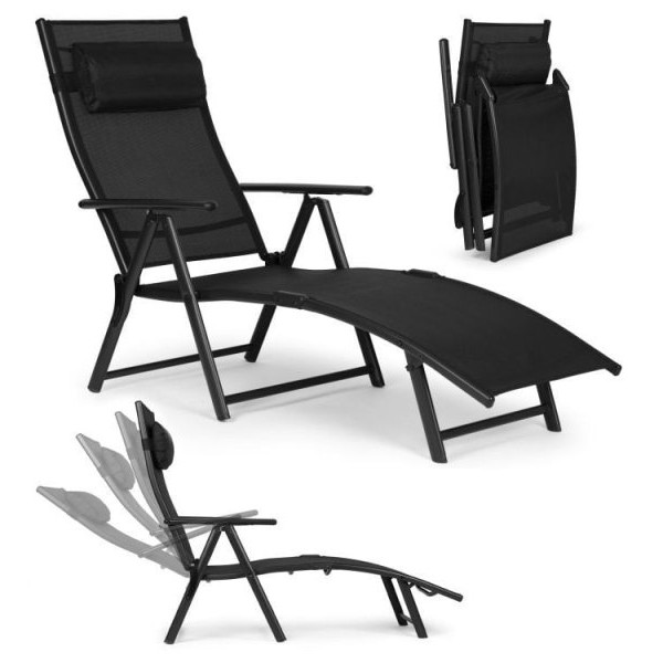 MultiGarden Sklopiva baštenska ležaljka za plažu sa podesivim naslonom i čeličnim ramom, Black