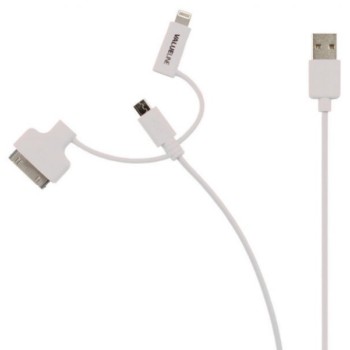 NEDIS VLMP39410W1.00 3 u 1 Sync and Charge Cable USB-A Male - Micro B Male 1.00 m White + 30-Pin Doc