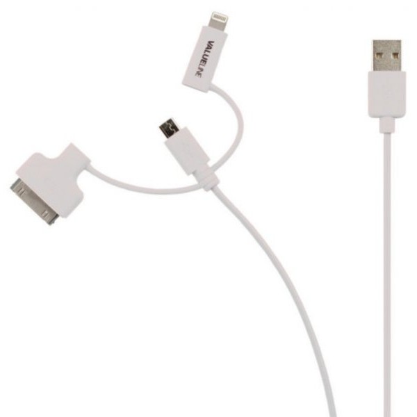 NEDIS VLMP39410W1.00 3 u 1 Sync and Charge Cable USB-A Male - Micro B Male 1.00 m White + 30-Pin Doc