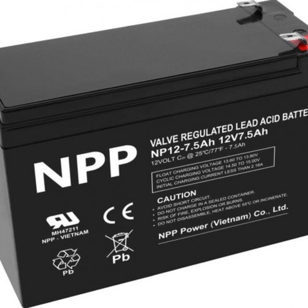 NPP NP12V-7.5Ah, AGM Battery, C20=7.5AH, T1, 151x65x94x100, 2,07KG