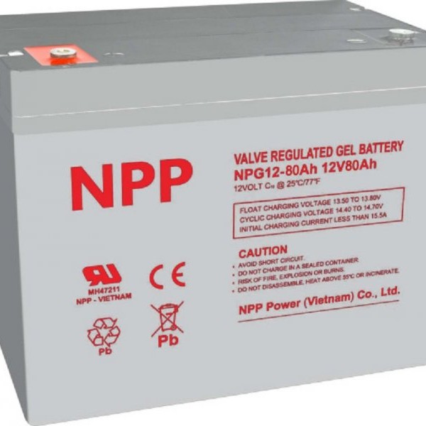 NPP NPG12V-80Ah, Gel battery, C20=80AH, T16, 330x171x214x220, 22,6KG, Light grey