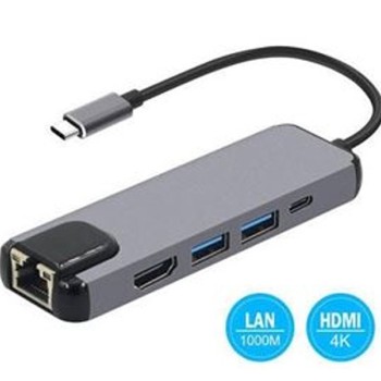 OSTALI Adapter-konverter TIP-C na HDMI+2xUSB3.0+TIP-C+RJ45