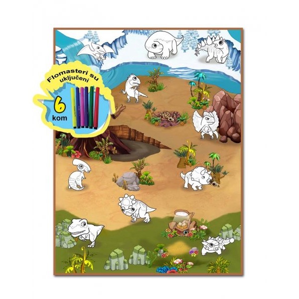 ROLLMATZ Podloga za igranje Dinosaurus + 6 flomastera 90 x 120cm