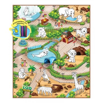 ROLLMATZ Podloga za igranje Zoološki vrt + 6 flomastera 90 x 120cm