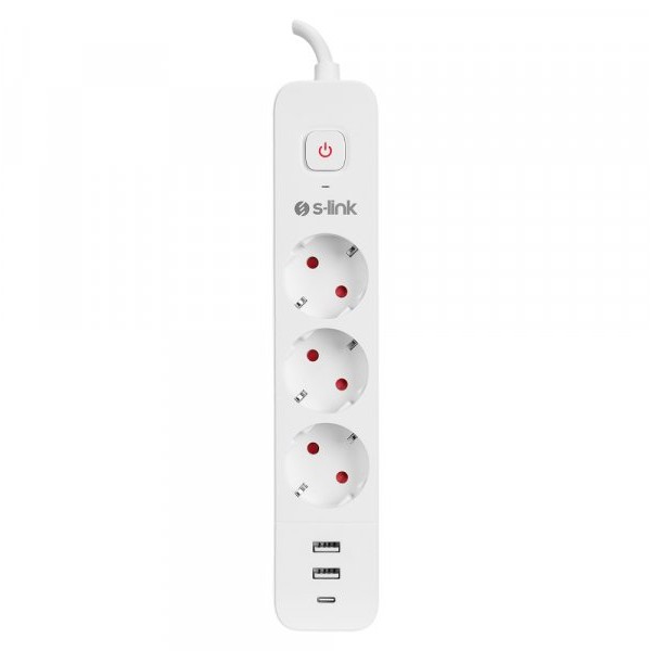 S-LINK Produžni kabal SPG03TC 3 utičnice 2XUSB 1X TIP-C beli 1.5M S-LINK, 37303 (18925)