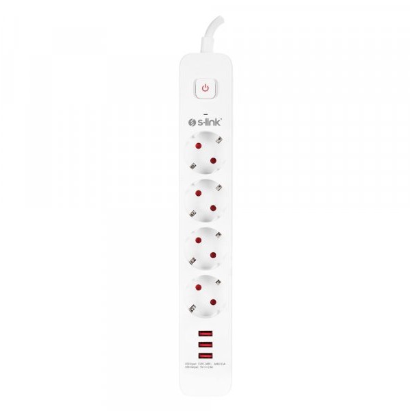 S-LINK Produžni kabl SPG403U 4 utičnice 3XUSB 1.5M beli (18936)