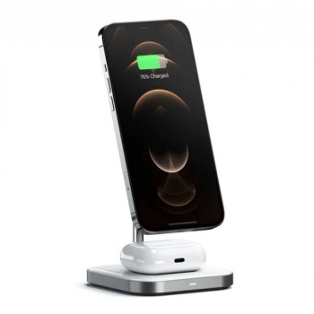 SATECHI Aluminium 2-in-1 Magnetic Wireless Charging stand - White