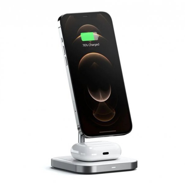 SATECHI Aluminium 2-in-1 Magnetic Wireless Charging stand - White