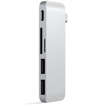 SATECHI Aluminium Type-C Passthrough USB Hub (3x USB 3.0,MicroSD) - Silver