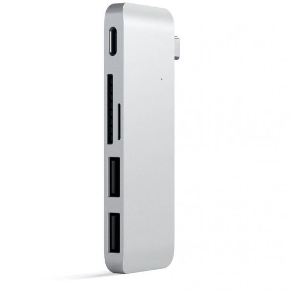 SATECHI Aluminium Type-C Passthrough USB Hub (3x USB 3.0,MicroSD) - Silver
