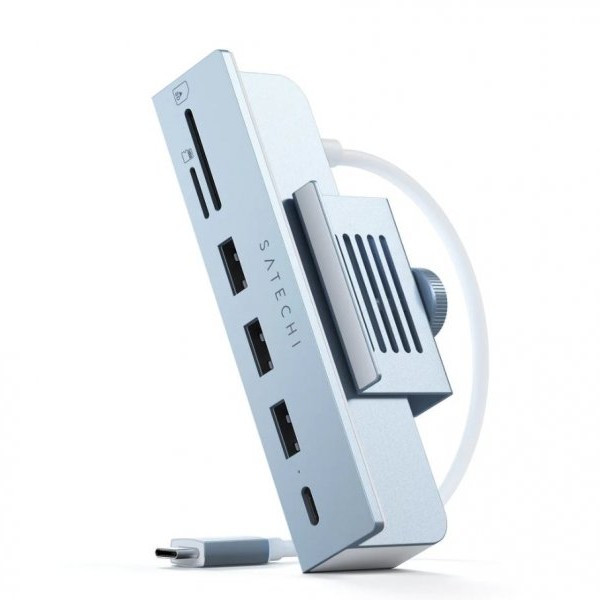 SATECHI USB-C Clamp Hub iMac 24inch (2021) / (1x USB-C up to 5 Gbps,3x USB-A 3.0 up to 5 Gbps, inc. Apple S.Drive Micro/SD) - Blue