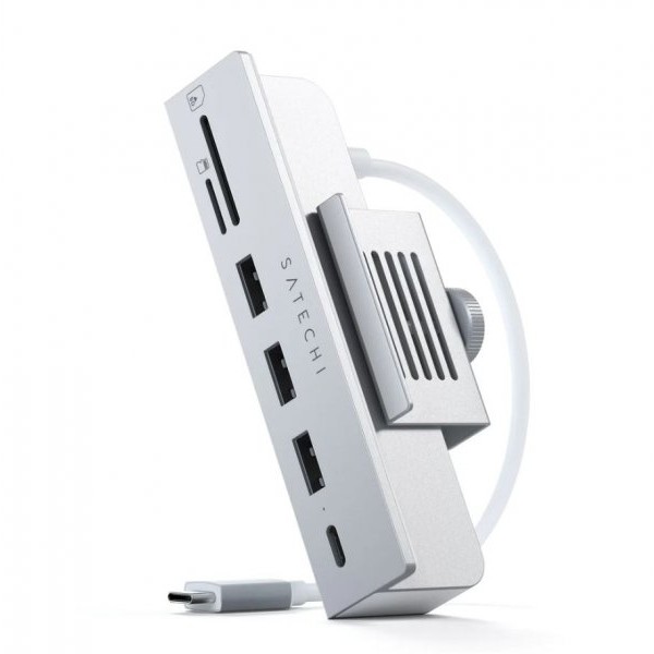 SATECHI USB-C Clamp Hub iMac 24inch (2021) / (1x USB-C up to 5 Gbps,3x USB-A 3.0 up to 5 Gbps, inc. Apple S.Drive Micro/SD) - Silver