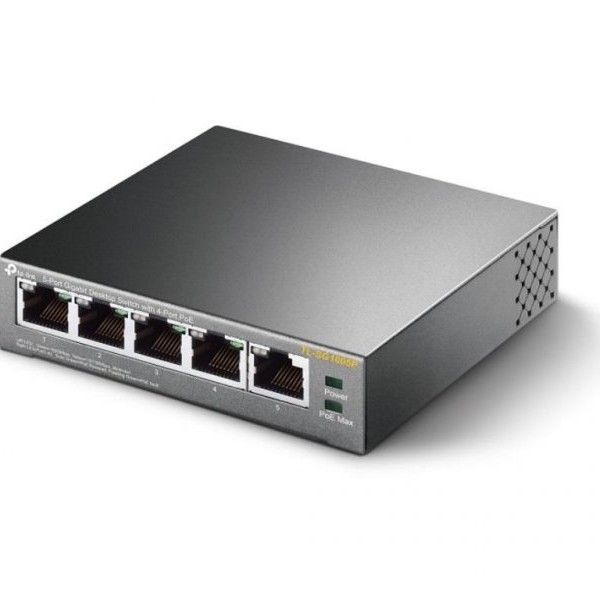 TP LINK Switch Gigabit 5x RJ45 10/100/1000Mbps (4x PoE port) 56W PoE napajanje metalno kuciste  (TL-SG1005P)