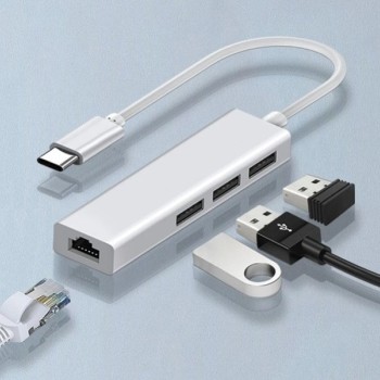 VELTEH Type C HUB 4 u 1 RJ45 100M LAN + 3*USB 2.0